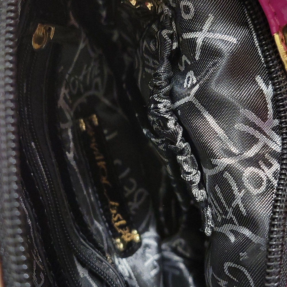 Betsey Johnson Pink Handbag with Gold Polka Dots and Black Bow and Strap - Picture 9 of 12